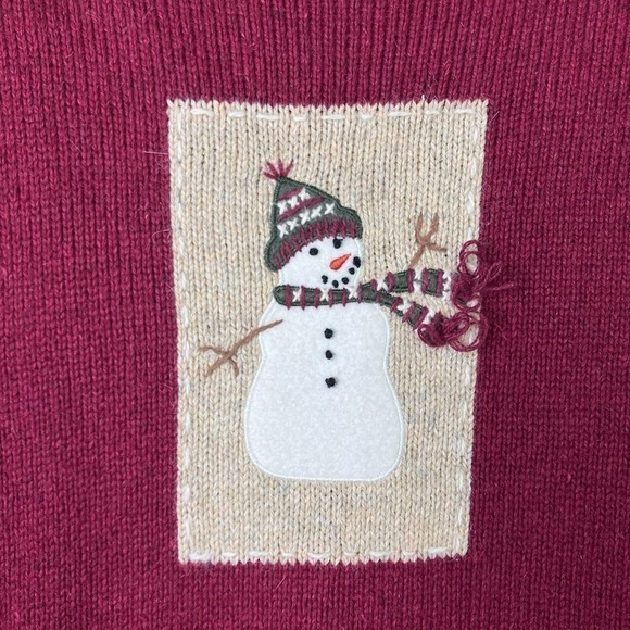 Croft & Barrow Wool Angora Snowman Christmas Tree Burgundy Full Zip Sweater Sz L - Picture 14 of 16